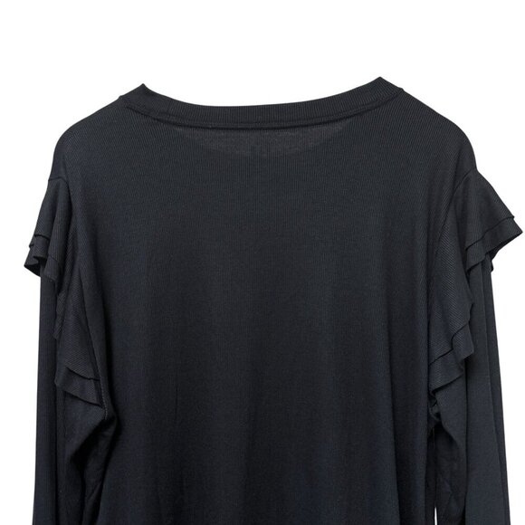 GAP Ruffle Tee Size XXL Black Ribbed Knit Modal Blend Womens Top Long Sleeve NWT - Picture 8 of 10